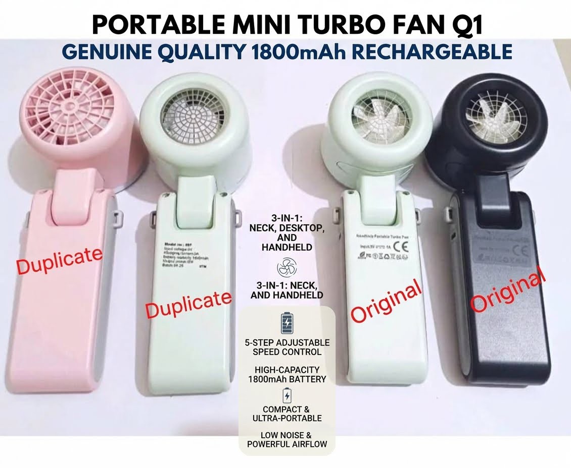 Portable Mini Turbo Fan Q2 Genuine Quality 1800mAh Rechargeable 3 IN 1 Neck Desktop Fan With 5 Steps Control