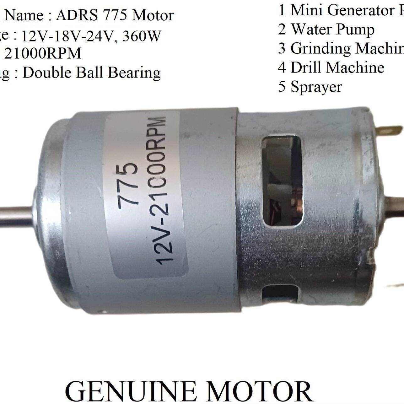 775 High-Speed DC Motor (12V-24V 360W 21000RPM Double Ball Bearing)