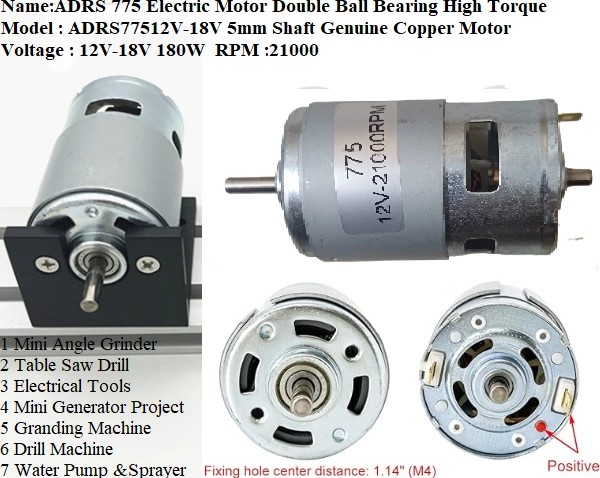 775 High-Speed DC Motor (12V-24V 360W 21000RPM Double Ball Bearing)