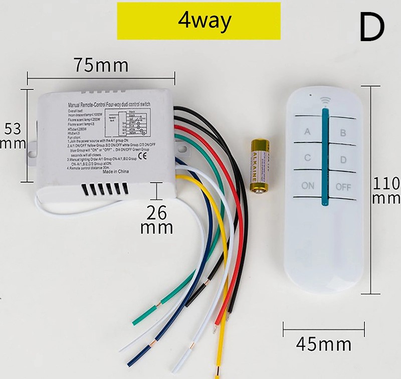 4 Way Digital Wireless Remote Control Switch for Fan Light (4x1000W)
