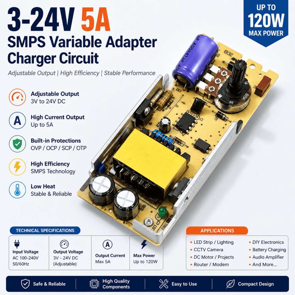 3V-24V 5A 120W Variable SMPS Power Supply Adapter Circuit